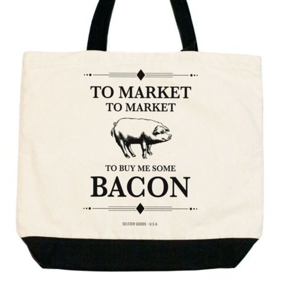 Bacon Market Canvas Shopper Tote Bag - Picture 1 of 4